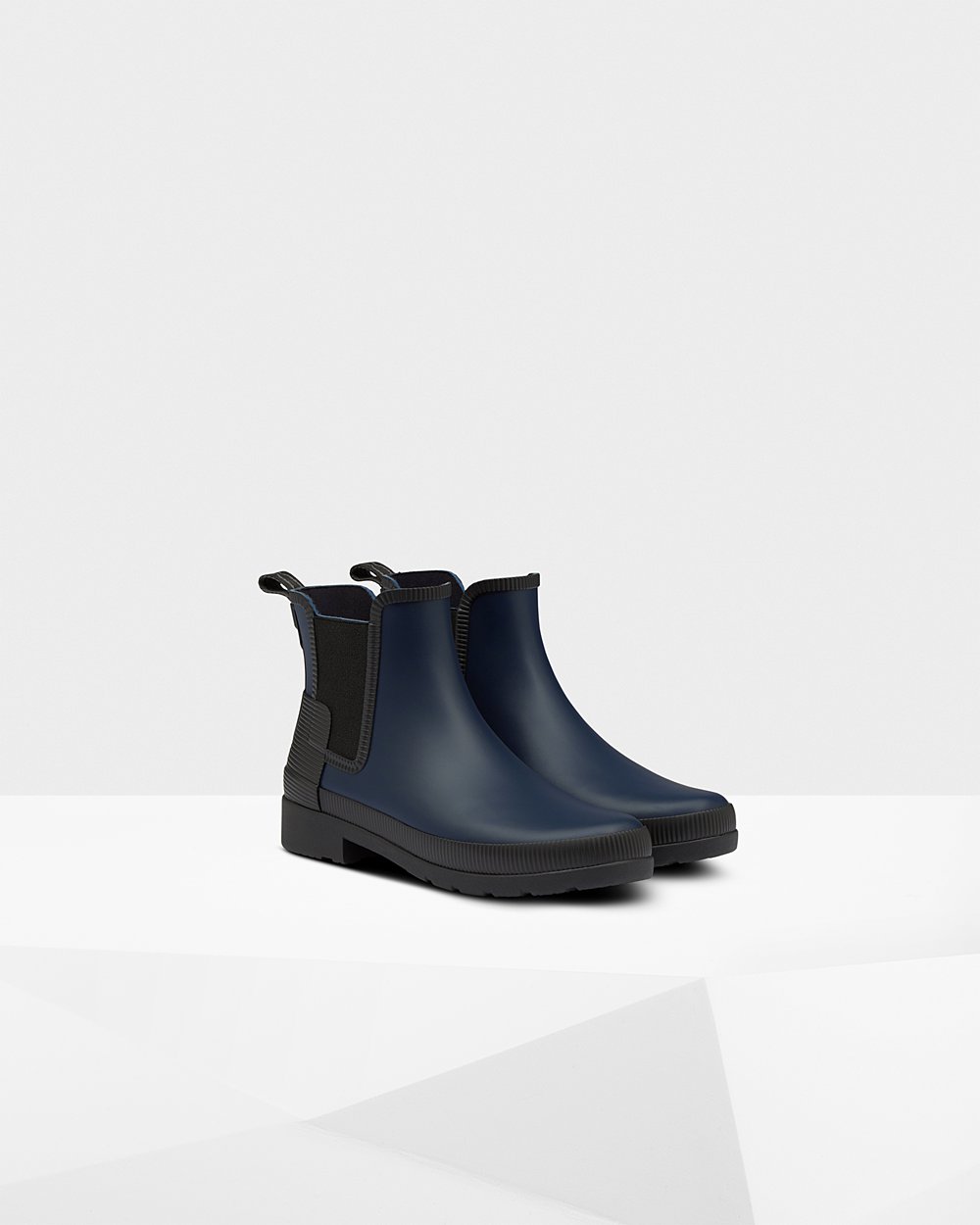 Womens Chelsea Boots - Hunter Refined Texture Block Slim Fit (54YLUWVQR) - Navy/Black
